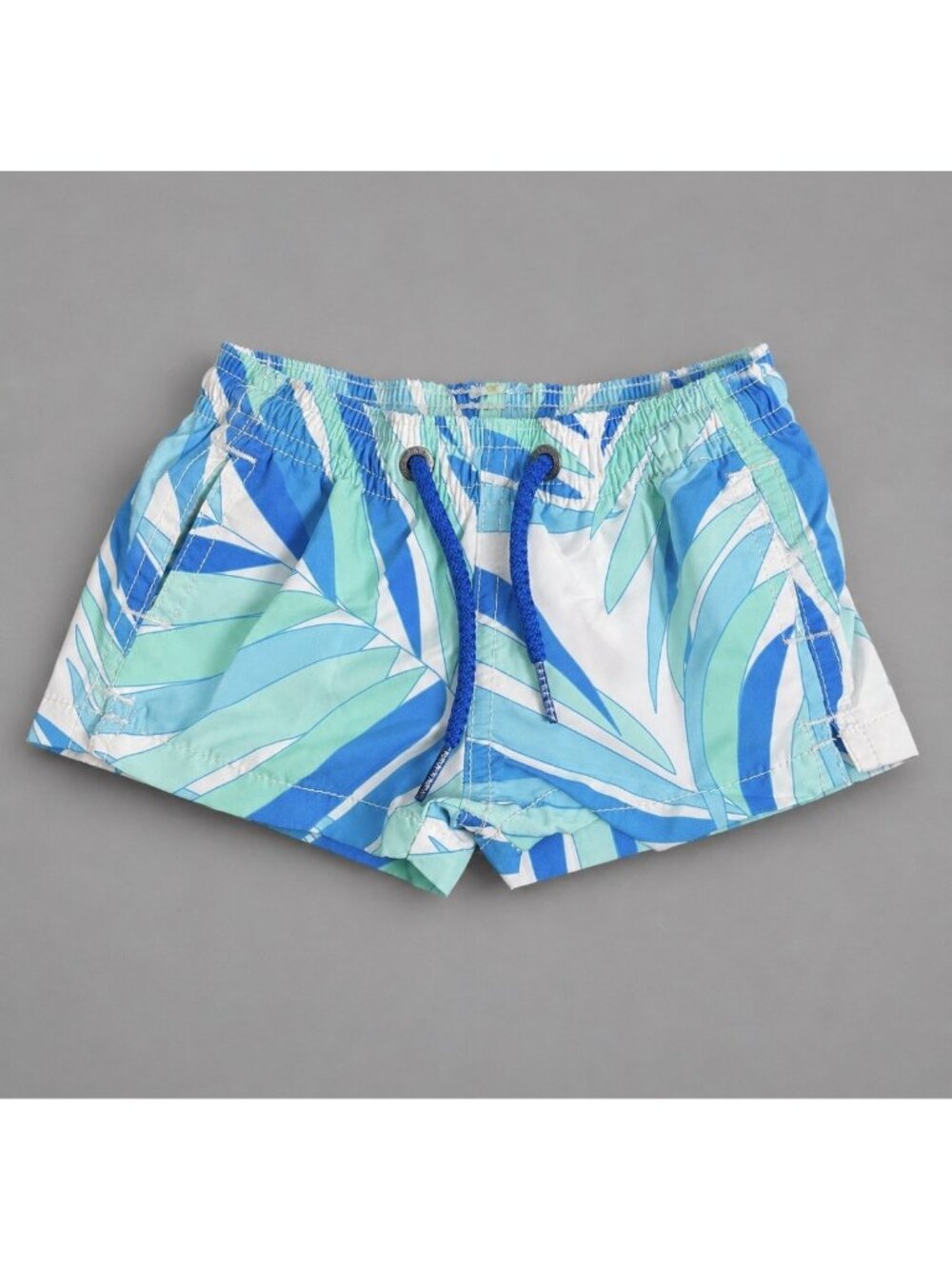 NWT MC2 Saint Barth Baby Boy Size 1Y Swim Trunks Palm Leaf Print Blue Green